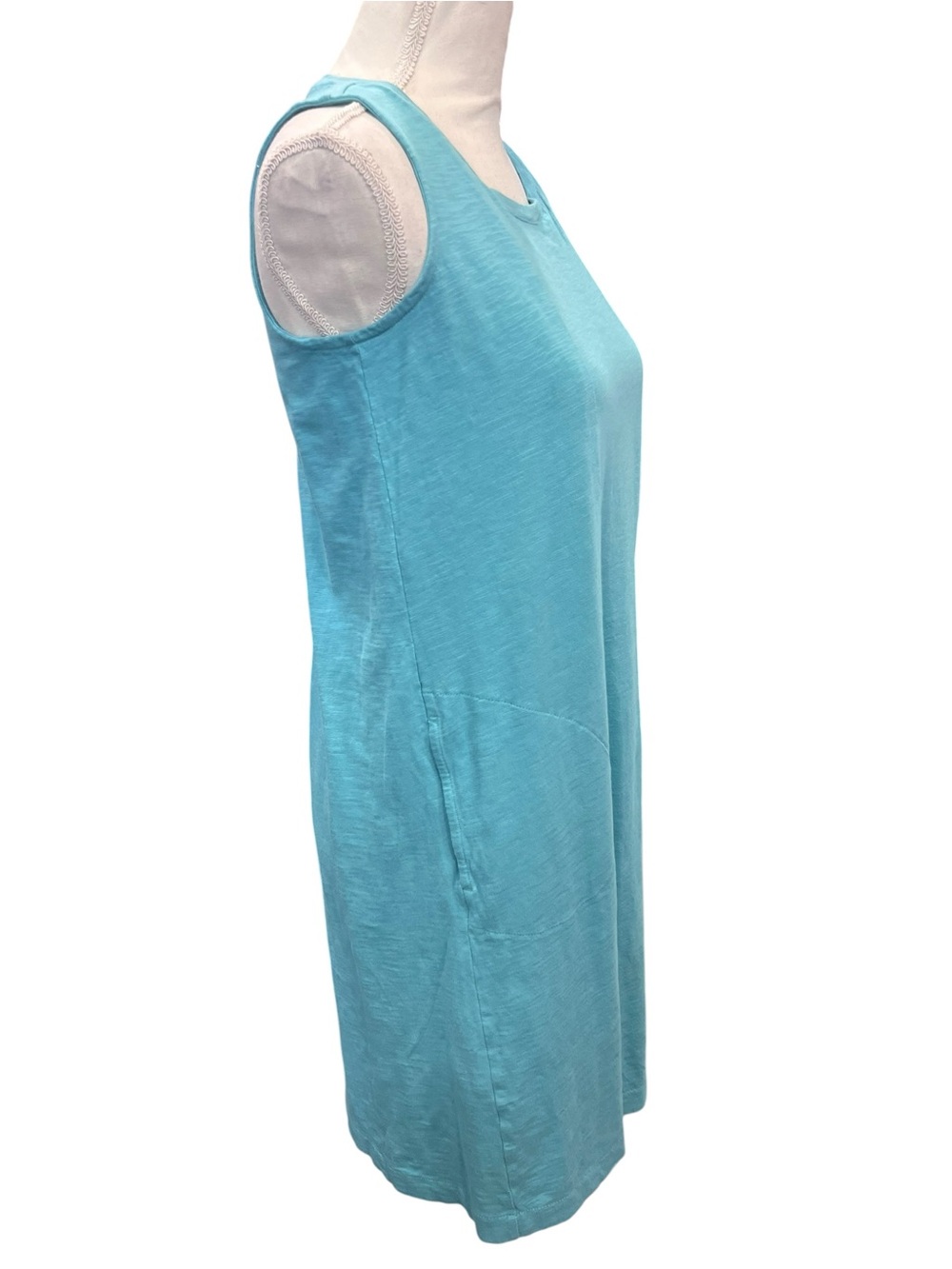 J.Jill Aqua Cotton Swing Tank Dress XS Pockets Casual Coastal - Picture 3 of 8